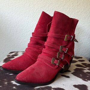 Free People Red Suede Ankle Boots